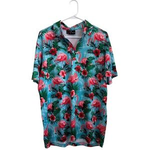 Yatta Golf Tropical Flamingo Print Short Sleeve